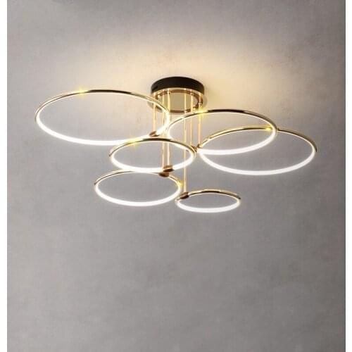 New Design LED Chandelier Remote Control Dimming Novelty Rotatable Golden Ring Parlor Diningroom Bedroom Hanging Light Fixtures