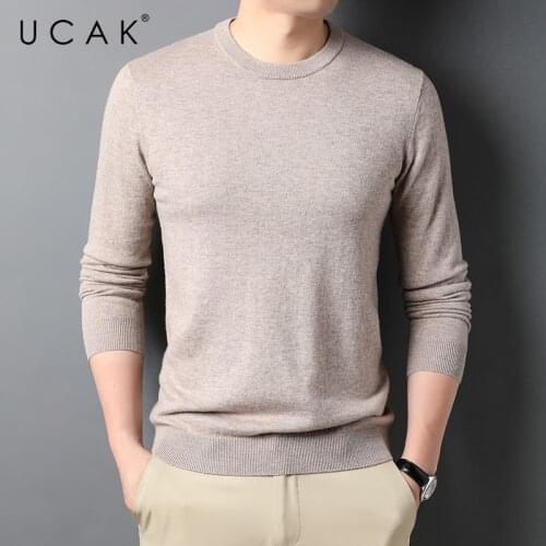 UCAK Brand Casual Pure Wool Sweaters Men Clothing O-Neck Solid Color Streetwear Sweater Pull Homme Autumn Thin Pullover U1246