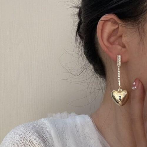 U-Magical Exaggerated Asymmetric Love Heart Dangle Earring for Women Shining Gold Metal Cubic Zircon Tassel Earring Jewelry