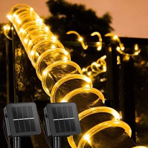 2 Pack Solar Rope String Lights Outdoor 50/100 Led Waterproof Solar Fairy Lights 8 Modes PVC Tube Lights for Patio Yard Decor
