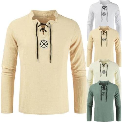 Spring Men Long Sleeve Medieval Knight Shirt Top Cosplay Costume Party Blouse Mens T Shirt Short Sleeve Tops Tee Slim T-Shirt