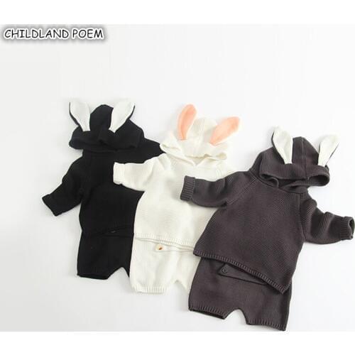 Knitting Baby Clothes Autumn Newborn Baby Knitted Clothing Set Bunny Boys Girls Sweater + Pant Woolen Infant Toddler Clothes Set