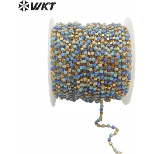 WT-RBC159 2MM tiny populared glass beads chain Lady DIY jewelry making findings beads chain colorful hand make beads chain