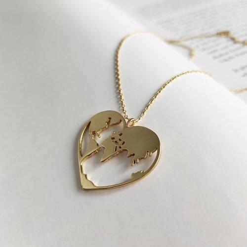 WTLTC 925 Sterling Sliver Hollow World Map Pendant Necklaces Dainty Heart Globe Circle Necklace Custom Globetrotter Chokers