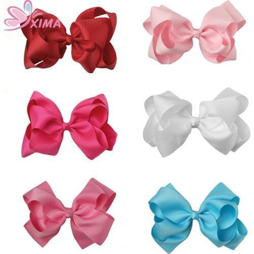XIMA 1PC Retail 6''Fashion Big Bows with Clip Bowknot Double Layers Solid Ribbon Bow Girls Hair Clips Hair Accessories 15 Colors