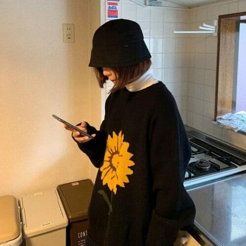 2020 Autumn Winter Women Oversize Knit Sweaters Female O-neck Long Sleeve Loose Pullovers Sweet Flower Printed Thick Jumpers Z12