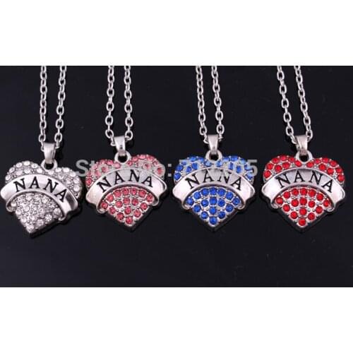 1 inch*1 inch New product fashion 10pcs rhodium big hearts NANA with crystals heart chain necklaces