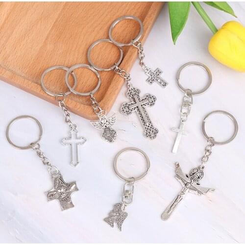 1 Pcs Vintage Jesus Christianity Accessory Car Keychain Cross Keychain Handmade DIY Jewelry Car Key Chain Ring Holder For Men