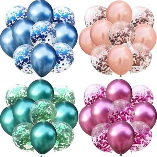10Pcs 12inch Metallic Colors Latex Balloons Confetti Air Balloos Inflatable Ball for Birthdays Parties Baby Shower Wedding Decor