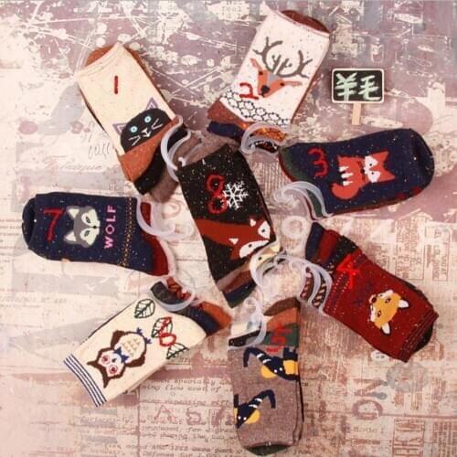 120pairs/lot new coming winter warm womens christmas cartoon fox/owl/deer/cat/elephant/wolf/sock