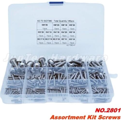 High-quality 440pcs M3 M4 M5 A2 Stainless Steel ISO7380 Button Head Allen Bolts Hex Socket Screws With Nuts Kit NO.2345