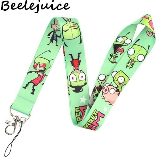 24pcs Invader Zim Neck keychain necklace webbings ribbons Anime Cartoon Neck Strap Lanyard ID badge holder Keychain Lanyards