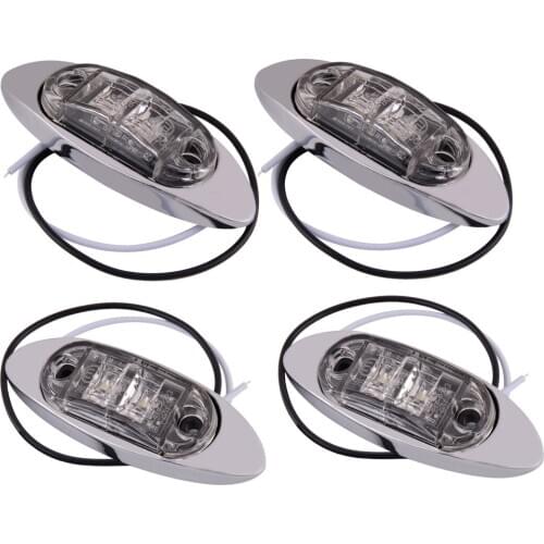 4Pcs Universal Diode White Side Fender Marker Indicator Clearance Surface Mount Light w/ Silver Bezel Cover for Trailer Truck