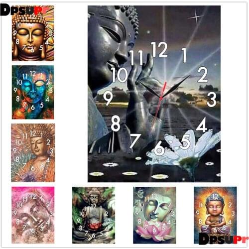 5D DIY Diamond Painting With Clock Full Square/Round Diamond Embroidery Cross Stitch Buddha Statue Mosaic Sale Home Decoration