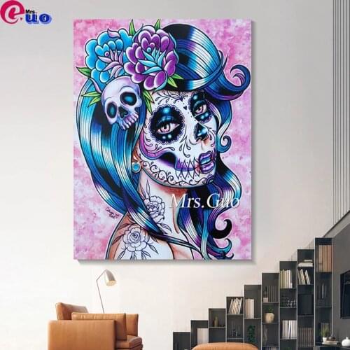 Diamond Painting Skull Rose Woman Full Square Needlework Diamond Embroidery Tattooed Lady Home Decoration Diamond Mosaic Crafts