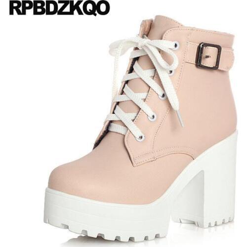 Booties Big Size Pink Fur High Heel Chunky 10 Women 43 Waterproof Lolita Fetish Shoes Extreme White Platform Boots Female New