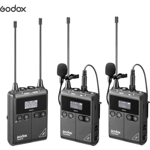 Godox WMicS1 kit2 UHF Wireless Microphone System with 2pcs TX1 Portable Body-pack Transmitters + 1pc RX1 Portable Receiver