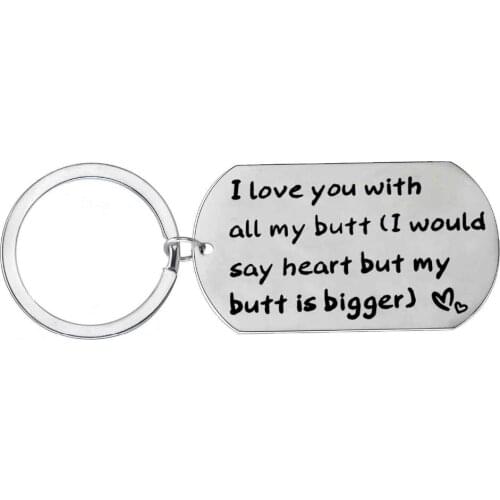 I Love You With All My Butt Charm Keychain For Lovers Stainless Steel Girlfriend Boyfriend Keyring Wedding Party Key Ring Gift