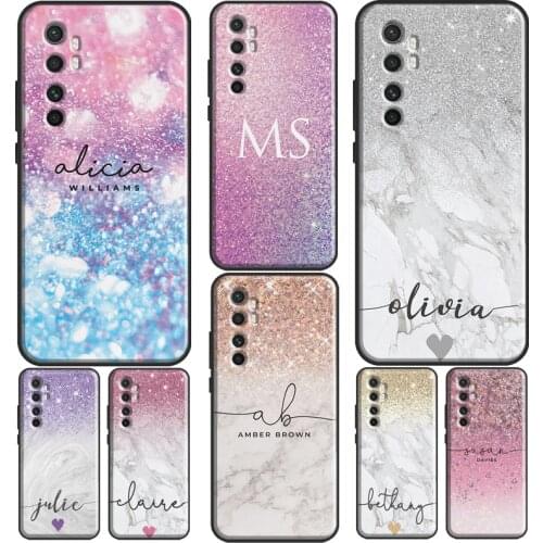 Personalised Initials Glitter Name Funda For POCO X3 Pro F3 M3 Case For Xiaomi Mi 11 Ultra Mi Note 10 Lite 9T 10T Pro Cover