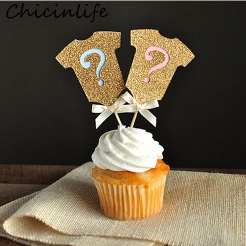 Chicinlifer 5Pcs Blue Pink Boy Girl Clothes Cupcake Toppers Birthday Party Decoration Baby Shower Gender Reveal Cake Supplies