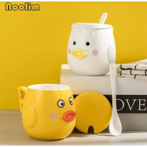 European Ceramic Cartoon Cute Duck Coffee Mug with Lid and Spoon Set Porcelain Couple Water Cup Office Teacups Drinkware 500ML