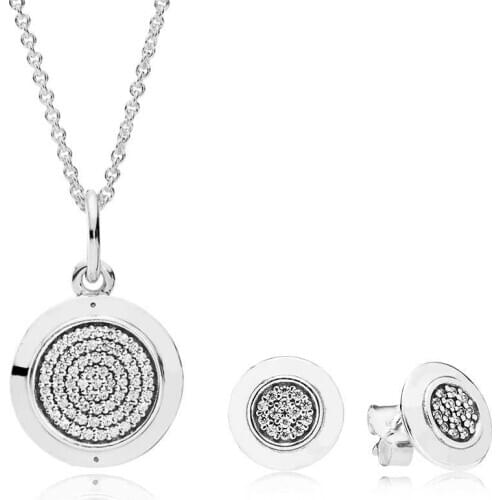 NEW Book Di 100% 925 Sterling Silver Silver Signature Necklace and Earring Set fit charm original Necklace jewelry A Set