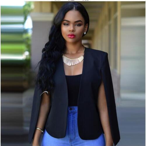 Fashion Cloak Cape Blazer Women Coat White Black Lapel Split Long Sleeve Pockets Solid Casual Suit Jacket Workwear