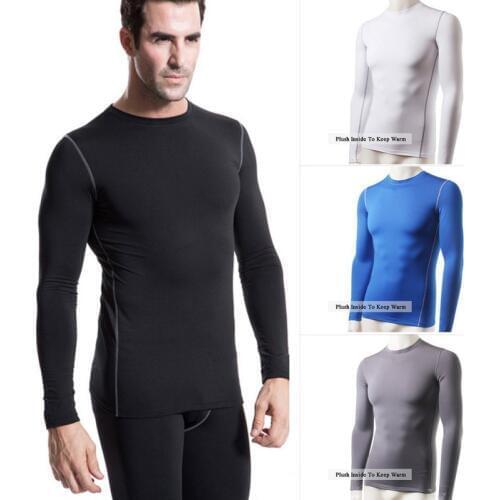 Mens Compression Winter Breathable plus velvet long-sleeved Under Base Layer Tops Tight Sport T-Shirts Thermal Tops