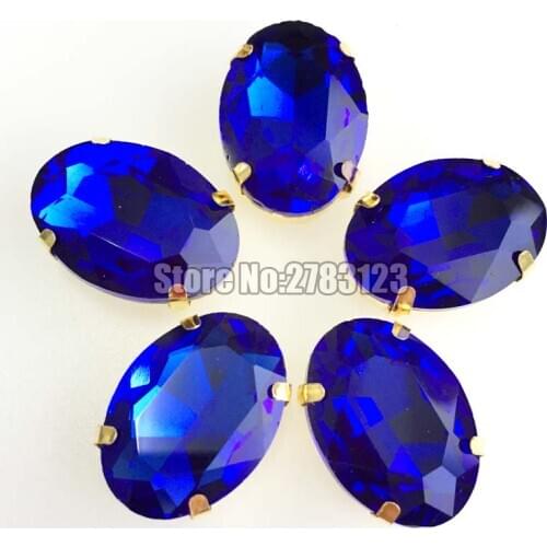 New product! Golden base royalblue oval shape flatback AAA Glass Crystal sew on loose rhinestones with claw Free shipping