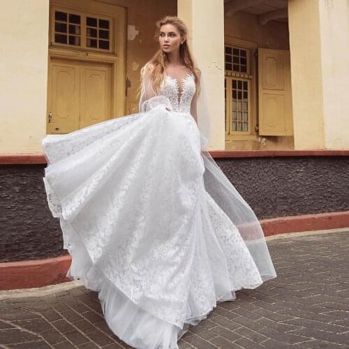 Long Sleeve Sheath White Wedding Dresses Bruidsjurken Beading Lace Beading See Through Bridal Gowns Casamento