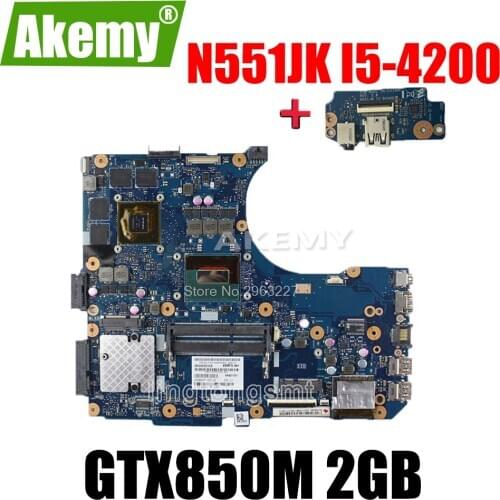 Send board+N551JK Motherboard i5-4200 GTX850M 2G For Asus N551J G551JK Laptop motherboard N551JK Mainboard N551JK Motherboard