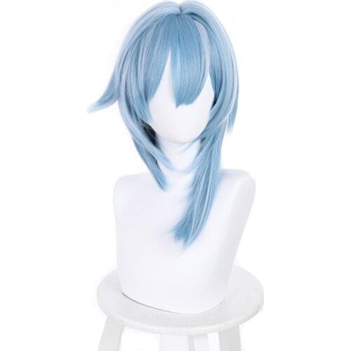 Anime Genshin Impact Eula Wig Cosplay Costume Women 38cm Blue Heat Resistant Synthetic Hair Wigs Halloween Carnival Role Play