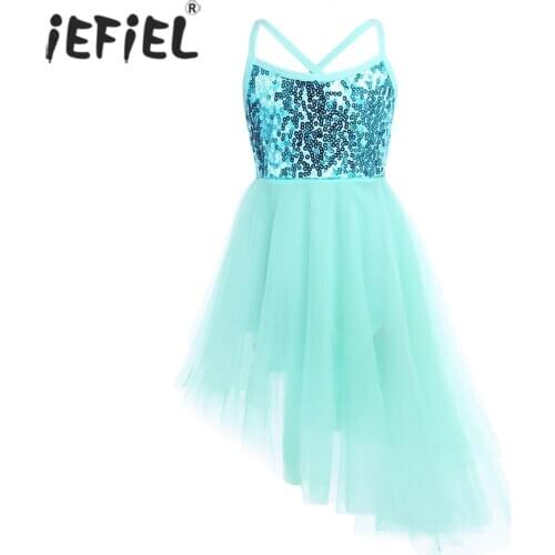 IEFiEL Kids Girls Sleeveless Figure Skating Dress Sequins Tulle Ballerina Toddler Party Ballet Dance Gymnastics Leotard Dress
