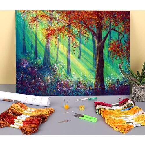 Natural Scenery Gleam Pre-Printed 11CT Cross Stitch Complete Kit Embroidery DMC Threads Needlework Handmade Package