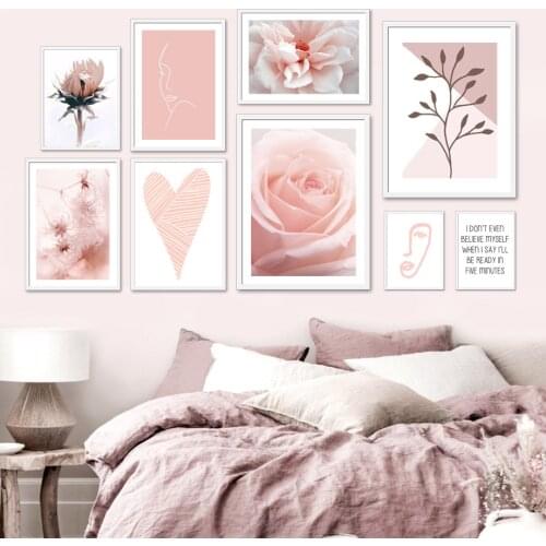Pink Flower Rose Love Leaf Abstract Quote Wall Art Canvas Painting Nordic Posters And Prints Wall Pictures For Living Room Decor