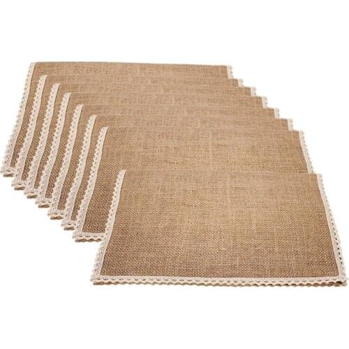 Burlap Placemats Rustic Table Mats,Lace Look Placema,for Parties, Weddings, BBQs, Holidays&Everyday Use (Set of 8)