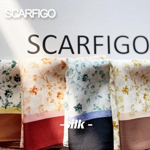 SCARFIGO50*50cm 100% Silk Scarf Women Fashion Neck Scarf Flower Print Square Handkerchief Lady Hair Scarf