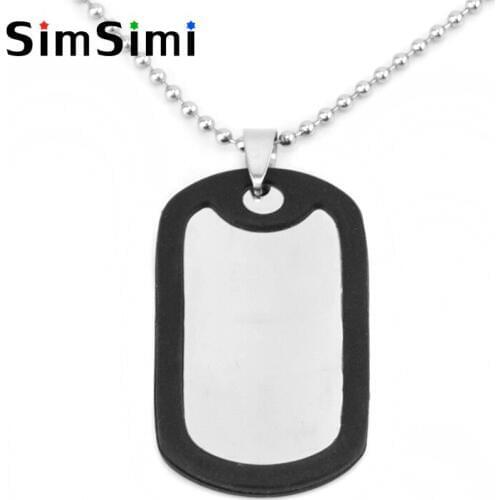 Simsimi Dog Tag with rubber cover ID tag mute circle Pendant stainless steel Necklace Pendant for men wholesale 30pcs