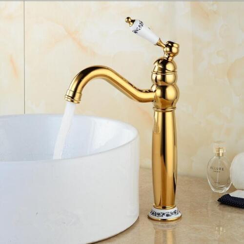Basin Faucets Gold/Antique Bronze Solid Brass Bathroom Sink Faucet With Ceramic Single Handle Hole Wash basin Mixer Tap WC Taps