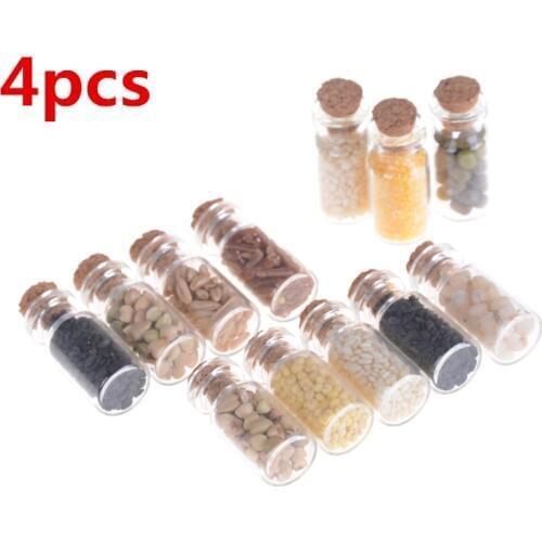 4pcs Glass Jar With Dried Food Lid For Kitchen Accessory Dolls Accessories Furniture Toys 1:12 Dollhouse Miniature