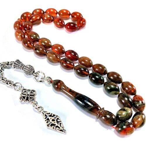 Tesbih Ateş Kehribar Tesbih 925 Ayar Gümüş Kaplama