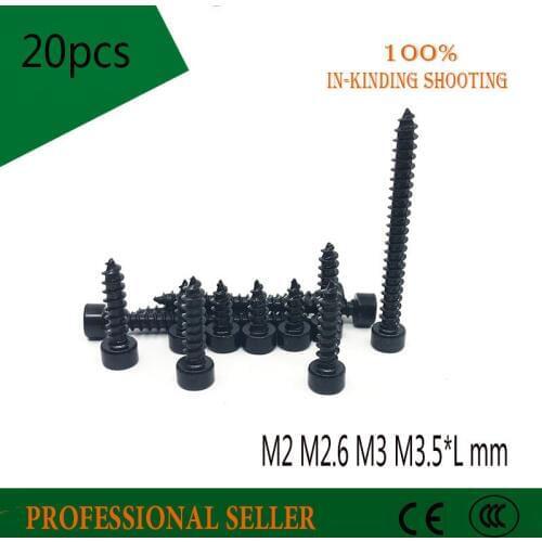 20pcs/lot M2 M2.6 M3 M3.5 Carbon Steel With Black Hexagon Socket Cap Head self tapping screw Model Screw audio screws