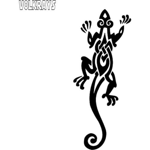 Volkrays Personality Car Sticker Tribal Tattoo Lizard Animal Accessories Reflective Waterproof Vinyl Decal Black/Silver,14cm*5cm