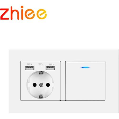 EU Standard Light Switch Wall USB Socket, 16A power Outlet, 146mm * 86mm panel, 1 Gang 1Way / 2Way Stair Corridor Switch