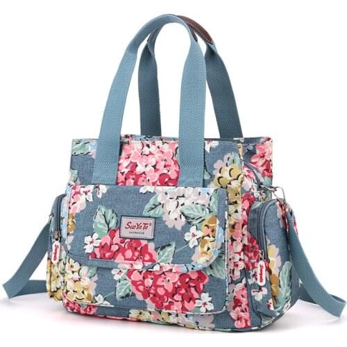 Ladies Canvas Handbag Flower Printing Nylon Waterproof Multifunction Travel Portable Big Backpack Single Shoulder Bag Dropship