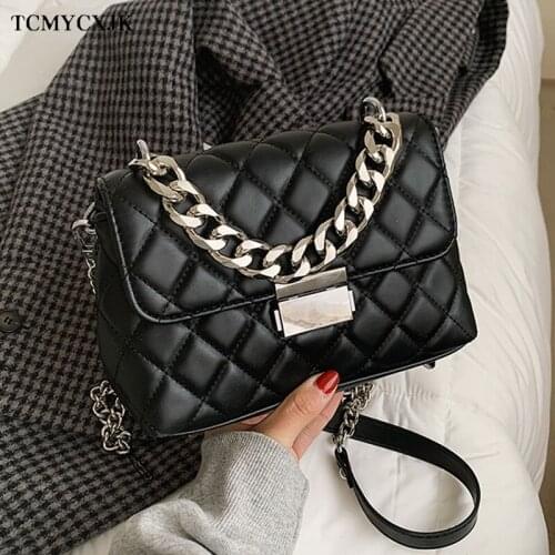 High Quality PU Leather Totes Brand Designer Fashion Womens Silver Chain Small Flap Crossbody Bag 2021 Winter Shoulder Handbags