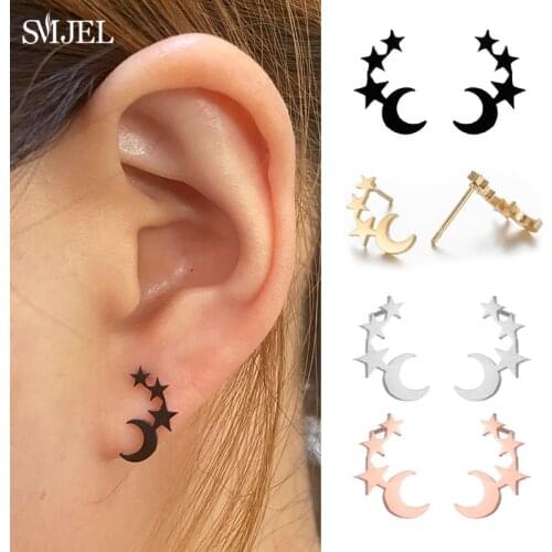 Punk Korean Style Moon Star Earrings for Women Girls Trend 2021 Multiple Star Earrings Teen Everyday Jewelry Christmas Gifts
