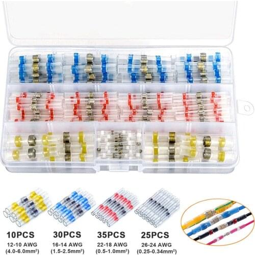 100PCS Assortment Cable Soldered Sleeve Terminators Heat Shrink Butt Connectors Electrical Wire Crimp Terminals Kit