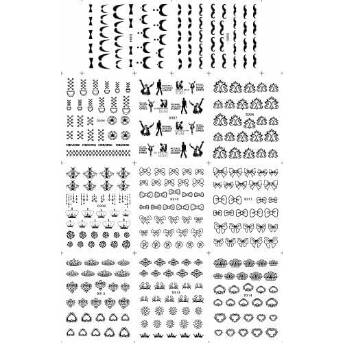 11 PACKS / LOT NAIL TATTOOS STICKER WATER DECAL NAIL ART BLACK BOW TIE MJ MUSTASH D SERIAL D304-314K