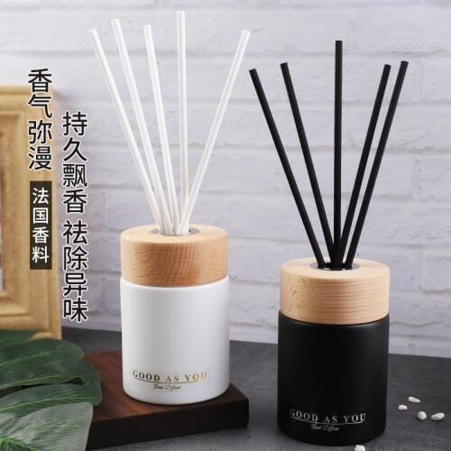 125ml Classic Black and White Ceramic Bottle Reed Diffuser with Round Wooden Cap Blackberry&Bay Cedar&Juniper Ice Flower,etc